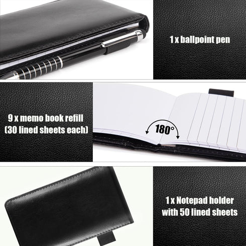 Koogel 11PCS Mini Pocket Notepad Holder Set - Pocket Notepad Flip Notepad with Pen, Leather Pocket Notebook