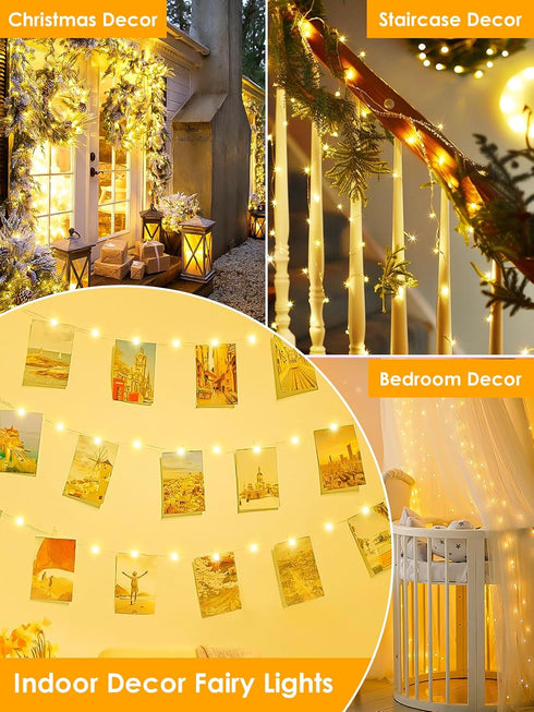 66Ft 200 8 LED Fairy Lights Plug in, Waterproof String Lights Outdoor & Indoor Modes Christmas Light Bedroom Decor