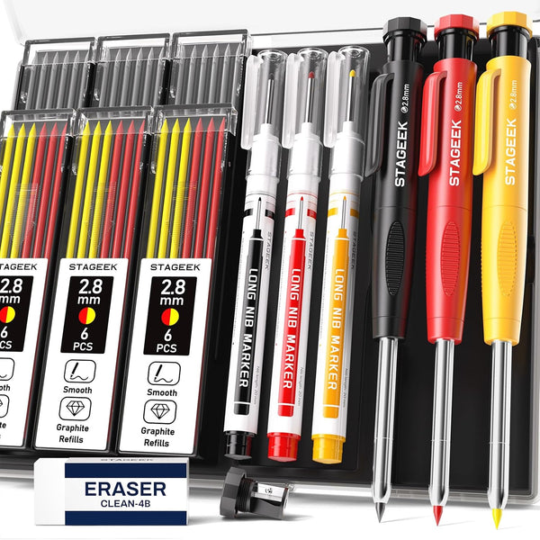 Carpenter Pencils Set with Case, 3PCS Mechanical Pencils with 39 Refills for Architect Marking
