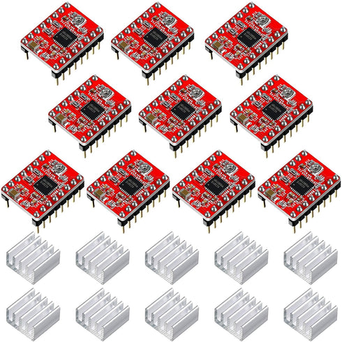 10 Pieces Stepper Motor Driver Module with Heat Sink for Stepstick A4988, 3D Printer, CNC Machine, Robotics