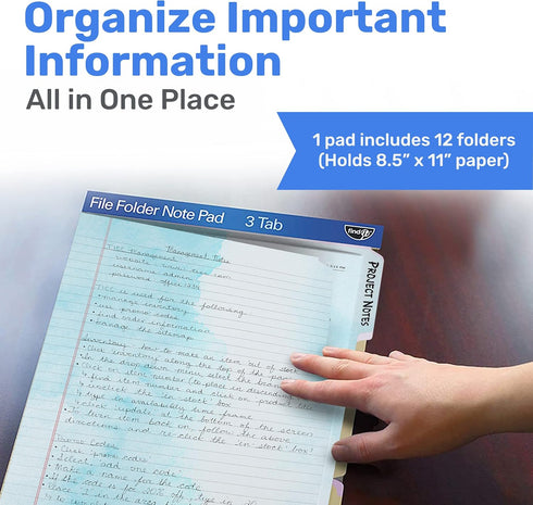 Find It File Folder Notepad - Pack of 12, 9.5 x 12.5 Inch Notebook Organizer for Filing and Document Organization -