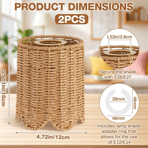 Glooglitter 2 E14 E26 E27 5.9 4.8 Pcs Rattan Lamp Shade Small Scalloped Lampshade with Adapter Ring Drum Lamp Shade x