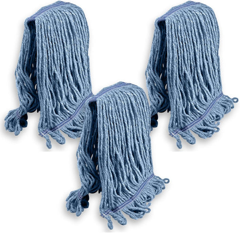 KLEEN HANDLER Heavy Duty Commercial Mop Replacement - Wet Industrial Blue Cotton Looped End String Head Refill (Pack of