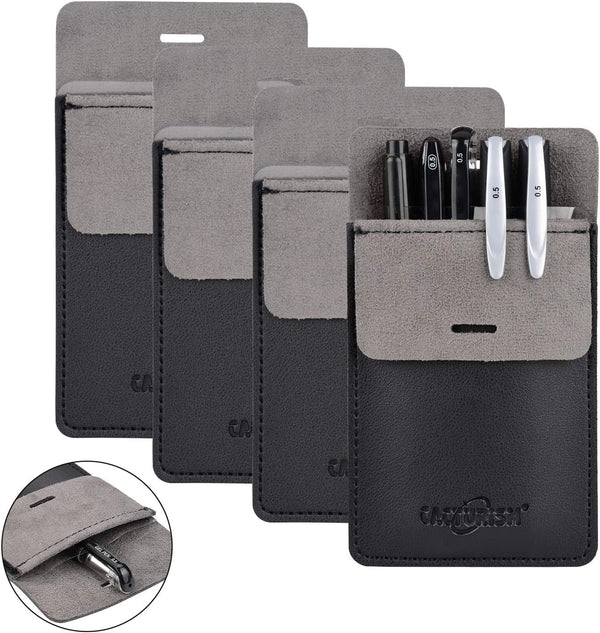 Cacturism Pocket Protector, 4 Pack Premium PU Leather Men Women Pen Holder Pouch Organizer for Shirts, Lab Coats, Pants