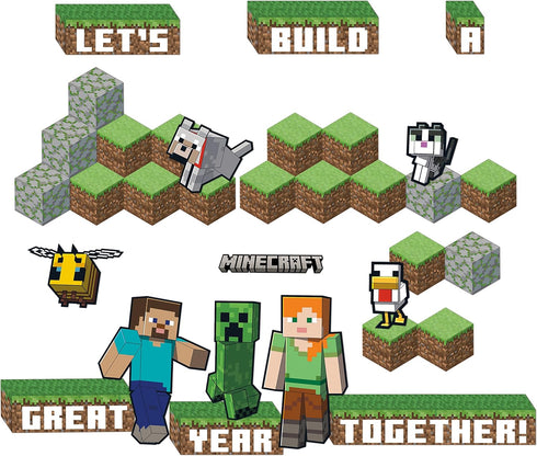 Eureka Minecraft Building A Great Year Classroom Bulletin Board Set, 33 Pieces for Teachers