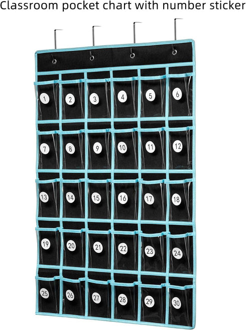 KEEPJOY Pocket Chart Organizer, Cell Phones Calculator Holder for Storage, 30 Pockets Hanging Wall Caddy (Black)