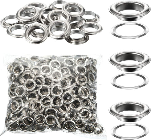 WILLBOND Grommet and Washer Kit, Finish Eyelet for Clothes, Fabric, Leather Tag Bag (500 Pieces, Silver, 1/2 Inch)