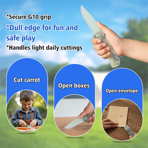 G10 G10 JIN Alpha Knife for Kids, Folding EDC, Fake Toy Knives, DIY Kit, Kids Pocket Knife, Dull, Safe Camo Blade