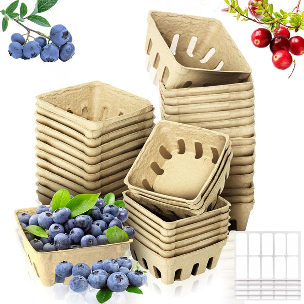 LJLGSZY 50 Pack Natural Pulp Fiber Berry Baskets with Blank Label for Vegetables