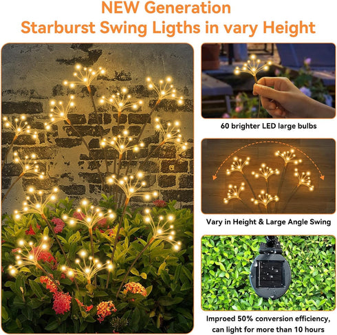 4 Pack JJGoo Solar Garden Lights, New Upgraded Solar Swaying Starburst Light, Waterproof Fireworks Outdoor Lights, Yard
