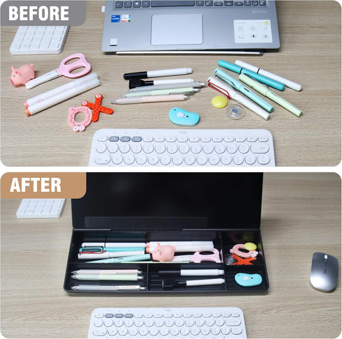 SELEAD Desktop Glass Whiteboard with Organizer, Markers, Eraser - Dry Erase Board with Drawer and Holder for Home,