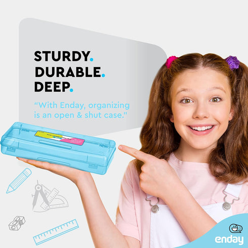 Enday Pencil Box Blue, Utility Storage Organizer for School Office Supplies, Available in Colors