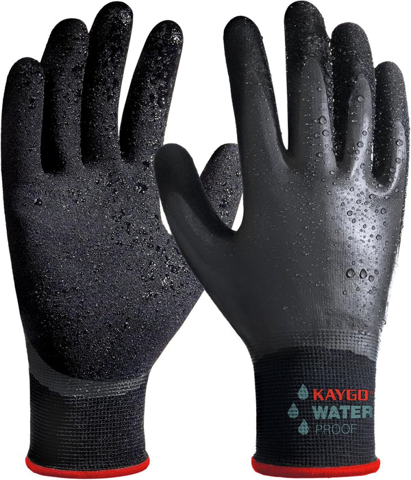 KAYGO Waterproof Work Gloves for Men and Women, Rubber Coated Non-slip Gloves for Garden, Outdoor