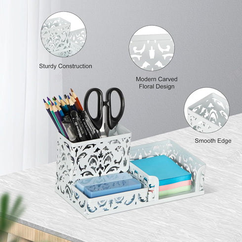 EasyPAG Desk Organizer with 3 Compartment for Pencil, Sticky Note Holder, and Office Accessories, White
