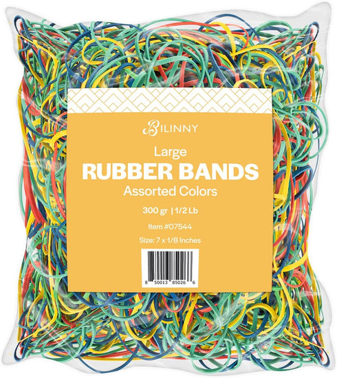 Large Heavy Duty Rubber Bands 1/2 LB (About 120 Rubberbands) - Made in USA, 4 Assorted Colors