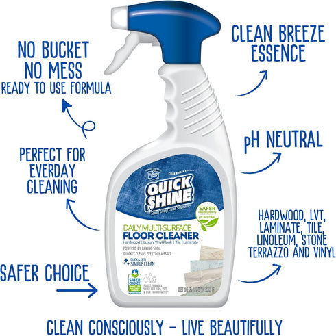 24oz, 6Pk Quick Shine Multi Surface Floor Cleaner Daily Care | Ready to Use, Dirt Dissolving, Streak Free, No Rinse |