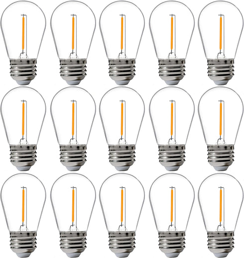 FLSNT 15 Pack Outdoor LED Replacement Bulbs for String Light, S14 LED Hanging Light Bulbs E26 Base 2200K Warm White