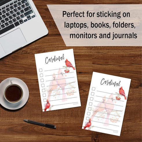 Red Cardinal Sticky Notes, 4x6" To Do List, Cardinal Themed Gift for Women, Bird Watcher Lover, 50 Pages