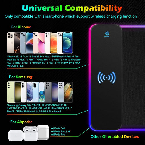 AIBICIDI 15W, 800x300x4mm, 13 RGB Gaming Mouse Pad with Wireless Charging XXL Extra Large LED Mousepad Light Modes