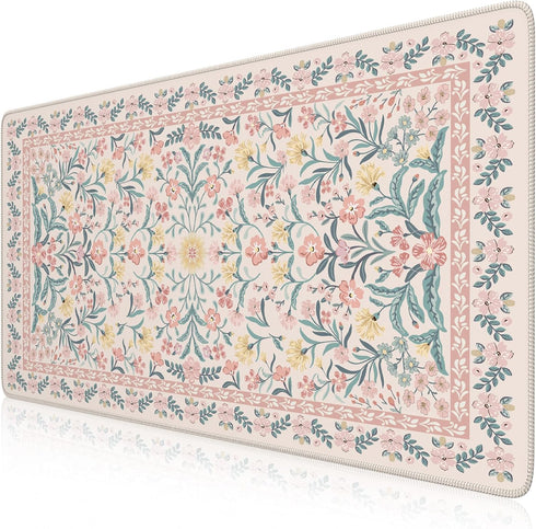iCasso Pink Floral Desk Mat, Desk Pad, XXL Large Mouse Pad, Anti-Slip