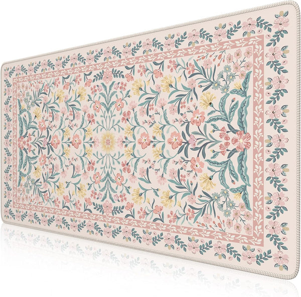 iCasso Pink Floral Desk Mat, Desk Pad, XXL Large Mouse Pad, Anti-Slip