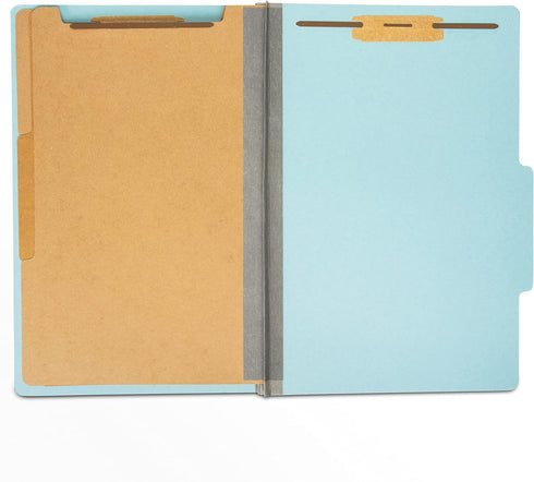 The File King Pressboard Classification File Folder - Pale Blue, Legal Size, Box of 10, 2/5 ROC Top Tab, 3” Expansion,
