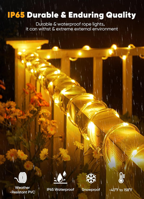 39FT 100LED IP65 8 Brightown Solar Rope Lights, Outdoor Solar String Lights, Waterproof Solar Powered Fairy Lights