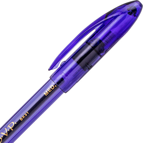 Pentel RSVP Razzle-Dazzle Ballpoint Pen, 1.0mm Medium Line, Violet Barrel, Black Ink, Box of 12 (BK91RDV-A)