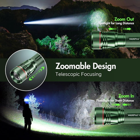 2 Pack 10H WdtPro Rechargeable Flashlights High Lumens, Long Lasting Super Bright EDC Flashlight, LED Mini Tactical
