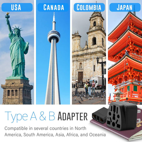 Europe to US Plug Adapter, EU/UK/AU/CN/JP/Asia/Italy/Brazil to USA (Type A & B) Travel Adapter