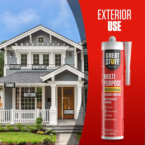Great Stuff Clear RTV Silicone Sealant, 100% Silicone, All Purpose, Outdoor Weatherproof Caulking, 10.1 oz