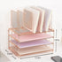 Desk Organizers and Accessories, 3-Tier Paper Organizer with 5 Vertical File Holders, Rose Gold, Desk Accessories