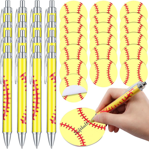 Yeaqee 32 Pcs Softball Party Favors, 16 Pcs Black Ink Ballpoint Pens, 16 Pcs Softball Sticky Note Pad, Bulk Gifts