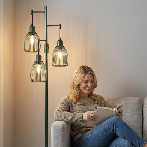 Dimmable 3 800 Bulbs Torondo Industrial Floor Lamps for Living Room, Green Tree Standing Tall Lamps with Elegant
