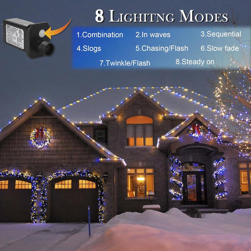weillsnow 164 500 8 FT LED Christmas Lights Outdoor, Waterproof Christmas Fairy Lights with Timer, Plug in Blue White