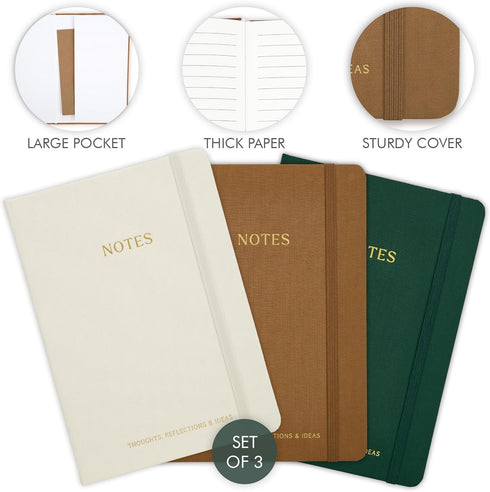 Beautiful College Ruled Hardcover Journals, Cute Set of 3, 8x5.7" Notebooks for Men, Women, Boys, Girls, Perfect for