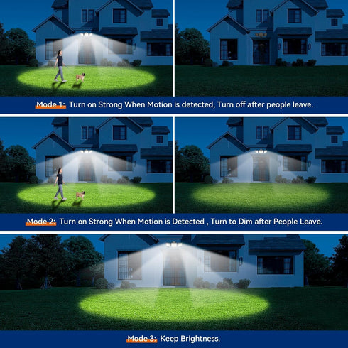 6500K IP65 3-Head LED Security Lights Motion Sensor Outdoor Lights, Daylight, Waterproof, Dusk to Dawn, Motion Detected