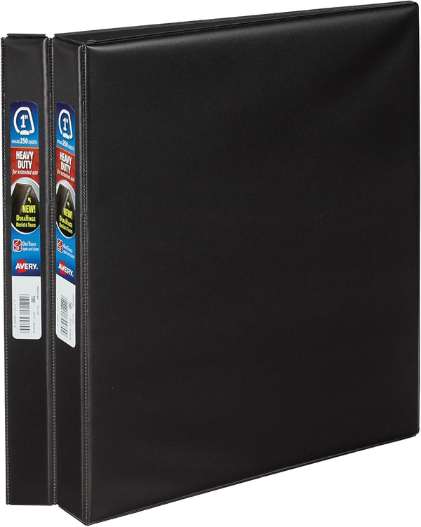 Avery Heavy-Duty 3 Ring Binders, 1 Inch One Touch EZD Rings, 2 Black Binders
