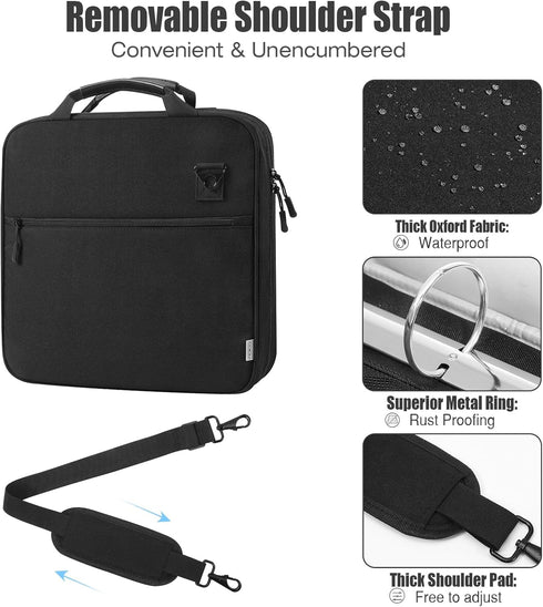 MoKo Zipper Binder, 2 Inch 3 Ring Binder with Zipper, 500 Sheets Capacity, Multi-Pocket Organizer, Black