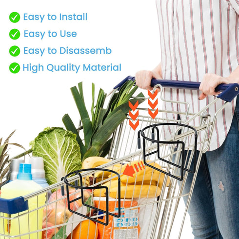 Pinsit 2Pack Shopping Cart Cup Holder, Rolling Cart Accessories, Portable Reusable Cup Holder with Bottom Bar