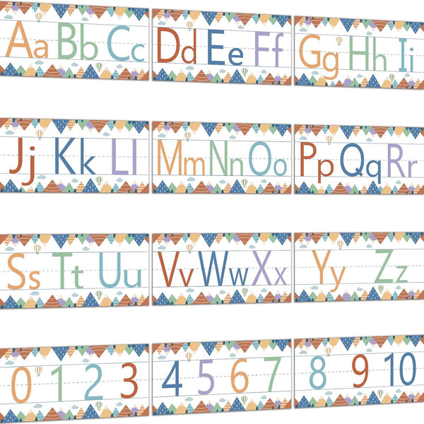Moving Mountains Alphabet Number Bulletin Board Set, ABC Letters and Number 0-10 Cutouts for Classroom Wall Supplies