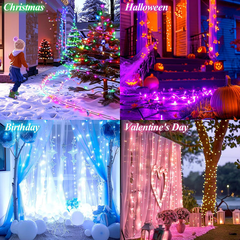 LitHome 35 66Ft 200 4th Color Changing Christmas String Lights Connectable, Colors LED Red White and Blue String Lights