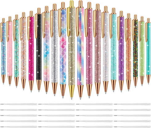 Handepo 20 Pcs Christmas Glitter Retractable Click Ball Pens - 1.0mm Medium Point - 20 Pcs Replacement Refills