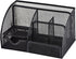 Black Mesh Pen Holder and Organizer with 7 Compartments, Metal Desktop Organizer with Drawer, 9.1" x 5.9" x 5.5''