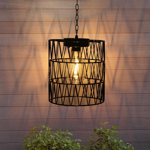Livinlarge Hanging Pendant Lights,Metal Solar Outdoor Chandelier,Solar Hanging Lights with Warm White