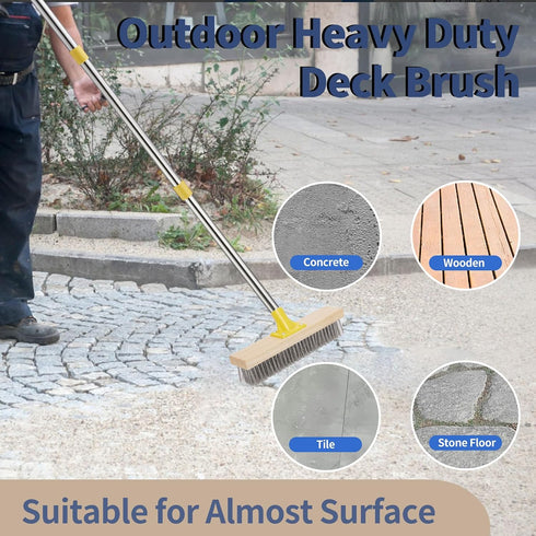60" NICOFPHY Stainless Steel Deck Brushes for Scrubbing Heavy Duty, Concrete Floor Scrub Brush with Long Handle, Metal