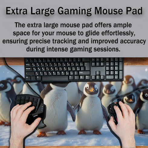 Gaming Mouse Pads, Large Computer Desk Mat, 900X400 Non-Slip Rubber Base, 35.4 X 15.4 inch Pineapples, Cute Penguin