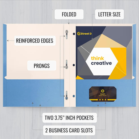 Better Office Products Light Blue Paper 2 Pocket Folders with Prongs, 50 Pack, Letter Size, Matte Texture