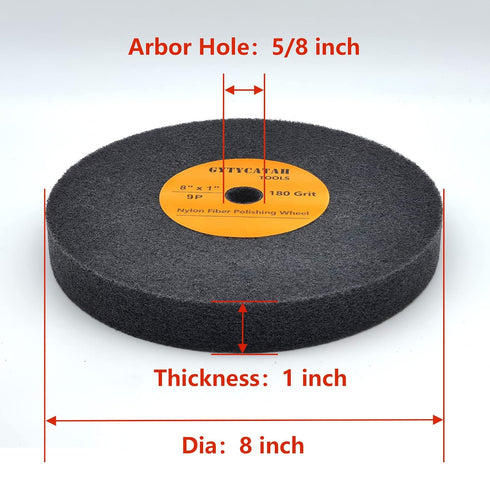 Deburring Wheel, Nylon Fiber Polishing Wheels, Abrasive Silicon Carbide Bench Buffing Grinder Wheel, Dia 8" x 1" Thickness x 5/8" Arbor, 180 Grit, 9P