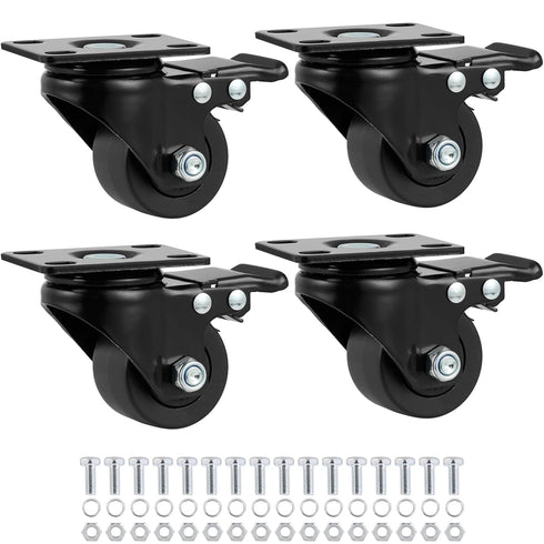 Finnhomy 2 Inch Caster Wheels Set of 4 Heavy Duty Low Profile Plate Swivel Casters, 2,200 Lb, Black